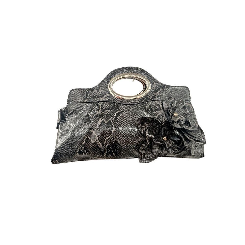 Nicole miller faux leather snake skin print clutch